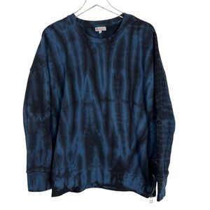SUNDRY EVEREVE Black & Blue Tie Dye Crewneck Fleece Sweatshirt with zippers